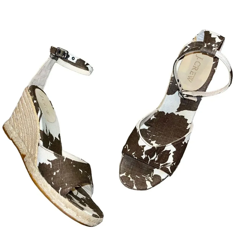 J. Crew Wedge Sandals Espadrille Boho Leather